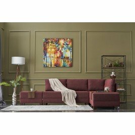 Canapé convertible d'angle droit 4 places et 2 poufs étagères en bois - DOUG - Rouge