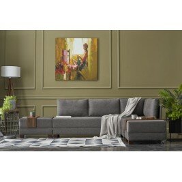 Canapé convertible d'angle droit 4 places et 2 poufs étagères en bois - DOUGLAS - Marron
