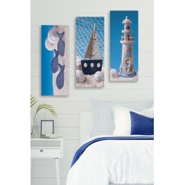 Peinture sur bois (3 pièces) - HOURIG - Bleu