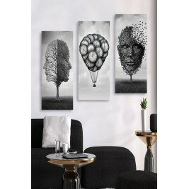 Peinture sur bois (3 pièces) - HOUSSAM - Noir, blanc